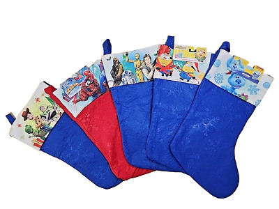 Kids' Christmas Stocking Set Of 5 Blue Red Animation Characters 3x New 2x Used