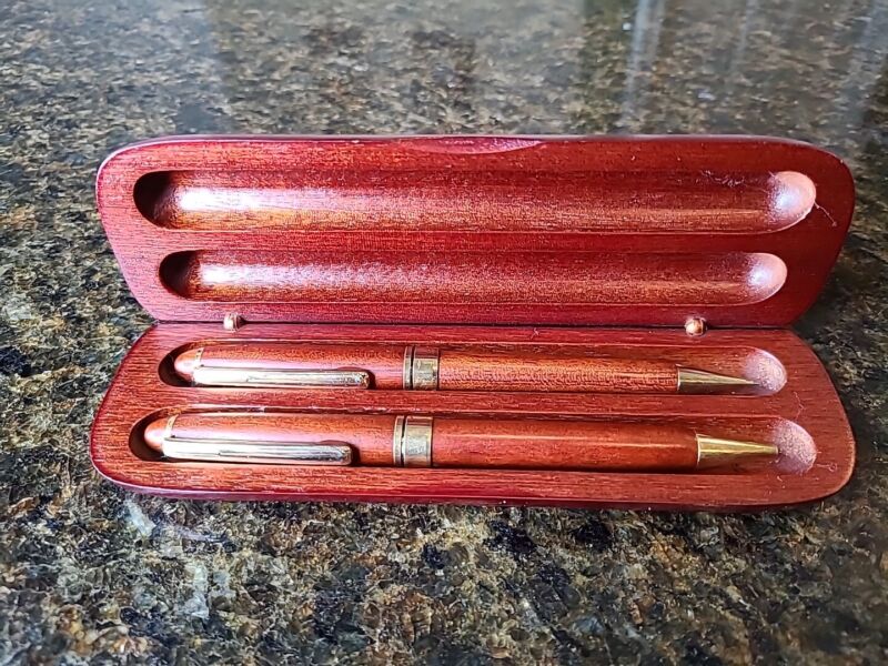 Rosewood Pen & Pencil Set With Wood Case EUC