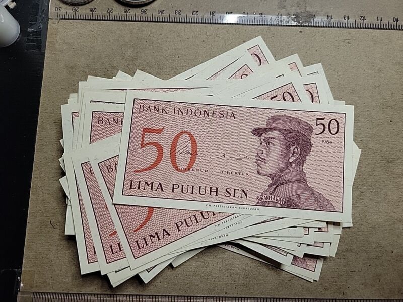 🇮🇩 Indonesia 50 sen  1964  P-94  (qty5)  UNC  Banknote 011624-3