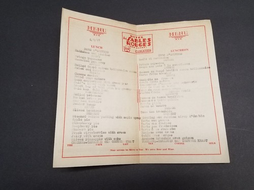 1937 Menu Hotel des Sables Rouges - Carleton Quebec PQ Hotel Red Sands