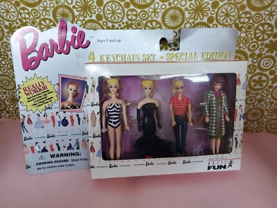 RARE VTG Barbie 4 Keychain Set Special Edition 1996 Mattel Basic Fun Brunette