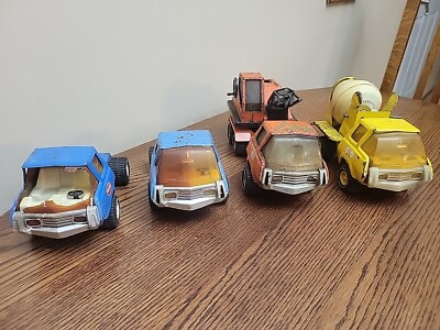 Vintage Tonka 1970s Crane Boom Truck, Cement Truck 2 Blue Trucks Metal Lot Of 4!