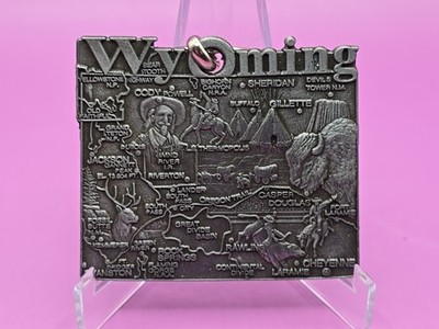 Keyring Key Ring - Vintage Metal Souvenir Wyoming State