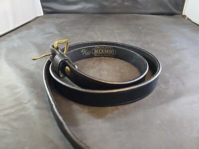 Black Genuine Leather Buckaroo Belt Australia 42/107 Solid Brass Buckle USA