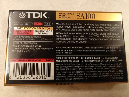 Brand New TDK SA100 High Bias Audio Blank Cassette Tape