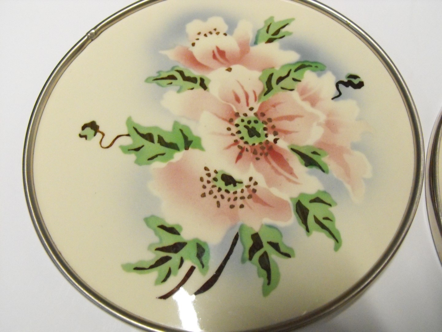 Vintage Shabby Chic floral pink Ceramic Teapot Stand Trivet set of 2 marked