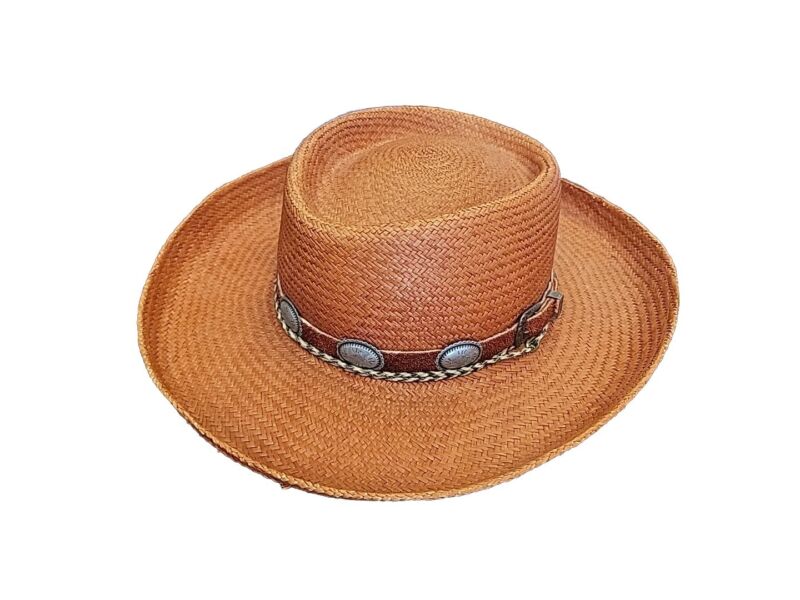 Custom Orange Straw Cowboy Hat By FIESTA of Santa Barbara Leather Band Size S
