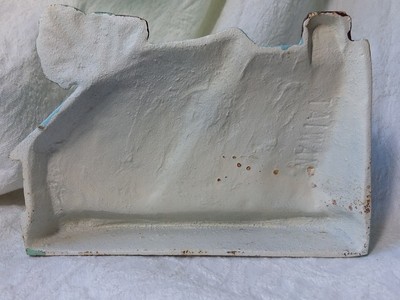 VINTAGE CAST IRON DOOR STOP Painted Cottage PASTELS Blue WHITE Green FLOWERS