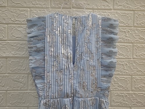 Pre-owned Self-portrait Self Portrait Blue Metallic Chiffon Maxi Dress Size 2