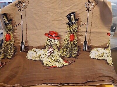 Vintage Poodles Fabric Piece 22'' X 45''-2 Poodles/Hats/ /Streetlamp-Rare Find-See