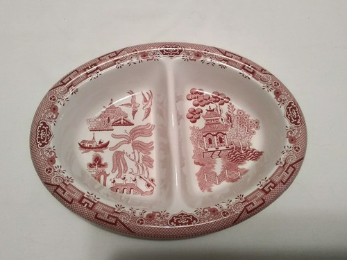Pink Willow Oval Divided Serving Bowl Made in England