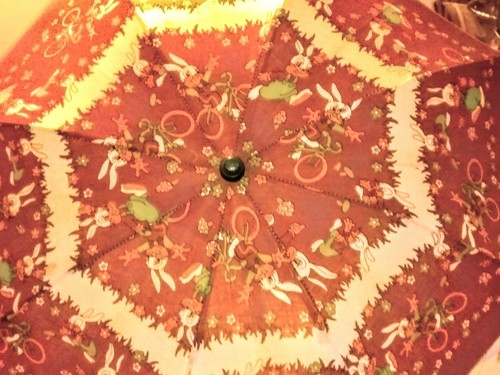 Vintage Childs Umbrella Kokeshi Handle Wood Cotton