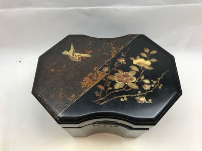 Vintage ASIAN Style TEA CADDY Enamel BOX Cherry Blossom TWO COMPARTMENT