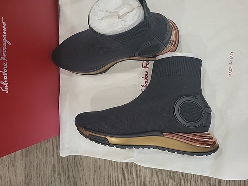 Pre-owned Ferragamo Salvatore  Women Black Gold Gardena Sock Sneaker Shoes 10 C In Box