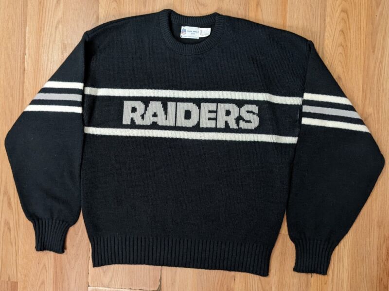 VTG 80s/90s Los Angeles/Oakland RAIDERS Wool Knit Sweater Cliff Engle XL USA! 