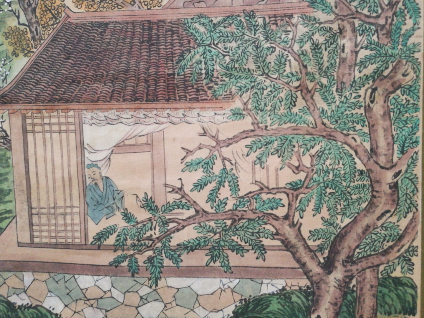 ,Antique Chinese watercolor painting on silk by ???,20th .h 40 1/2
