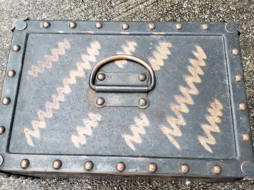 Vintage Copper Japan Finished Zig Zag Tiger Striped Metal Strong Box Industrial