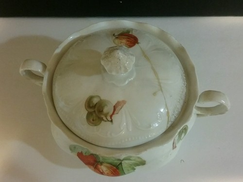 Vintage limoges ?hand painted Covered Casserole dishw/handles