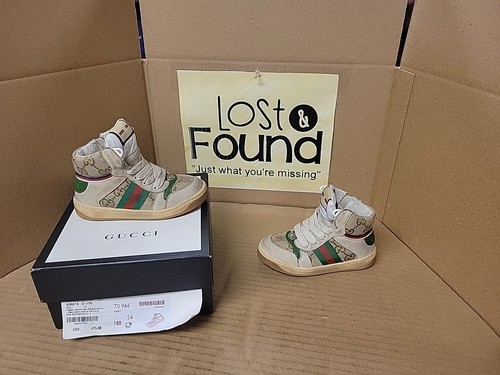 GUCCI エプロン Gucci Kids Screener Hi Top Sneakers Logo Distressed Size 24