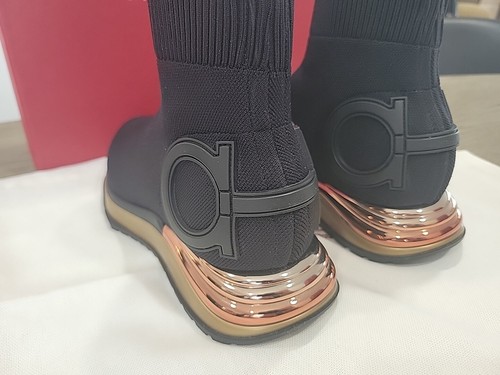 Pre-owned Ferragamo Salvatore  Women Black Gold Gardena Sock Sneaker Shoes 10 C In Box