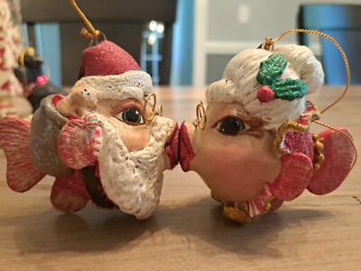 Katherine s Collection Santa And Mrs Claus Magnetic Kissing Fish Ornaments X 2 