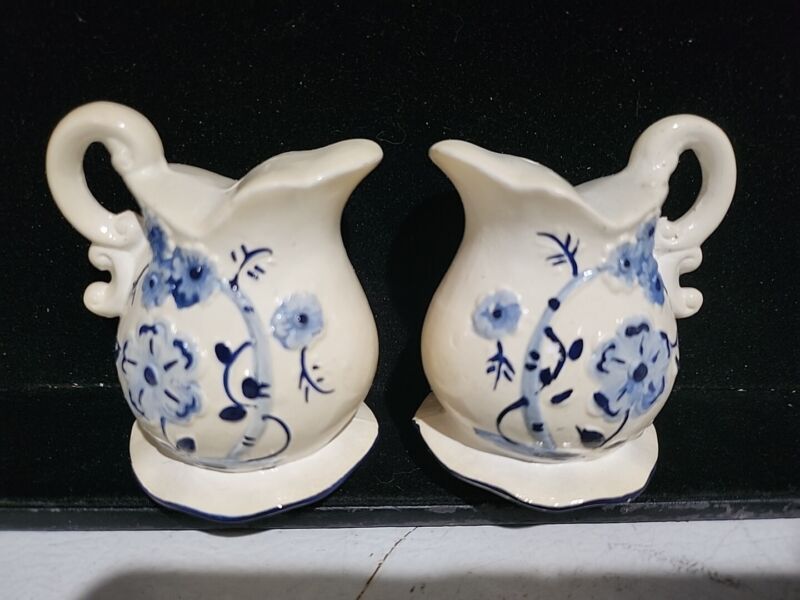 Vintage Pitchers With White And Blue Flowers Salt & Pepper Shakers