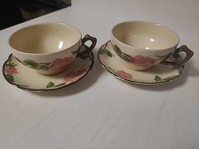 Pair of 2 Vintage Franciscan Tea Cups And Saucer Desert Rose Made In USA 1960s