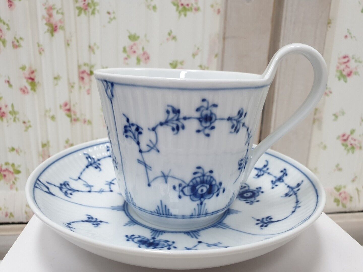ROYAL COPENHAGEN Blue Fluted Plain High Handle Cup & Saucer ROYAL COPENHAGEN Blue Fluted Plain High Handle Cup & Saucer