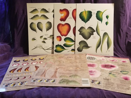Lot 6 Folk Art One Stroke Reusable Teaching Guides Plaid FRUIT LEAVES FLOWERS