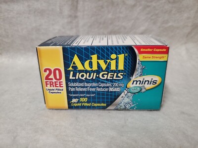 Advil Liqui Gels Minis Pain Reliever 100 Liquid Filled Capsules Exp 10/25