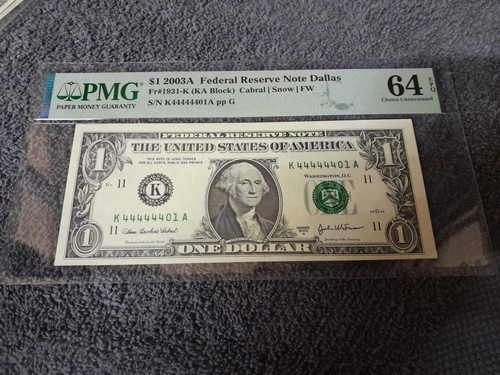 2003A $1 Federal Reserve Note PMG 64 EPQ FR# 1931-K Choice Unc Near Solid Fours 