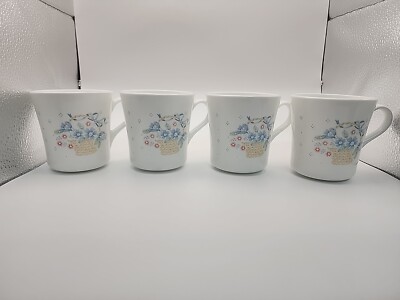 Corning Ware Corelle Country Cornflower Coffee Cups Set of 4 Pink Blue Flowers