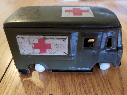 Vintage US Army Red Cross Tin Toy Ambulance Japan Rare Parts As Is