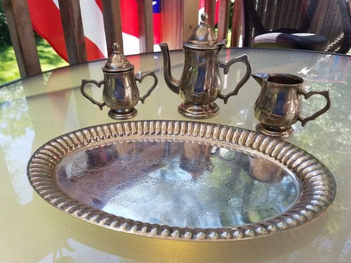 Godinger Silver Art Co. Dirty Tarnished 5 piece Mini Silver Plated Tea Set Tray