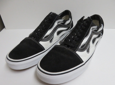 Vans Old Skool Overply Flame Black White Canvas Suede M 10.5 W 12.0 NWOB