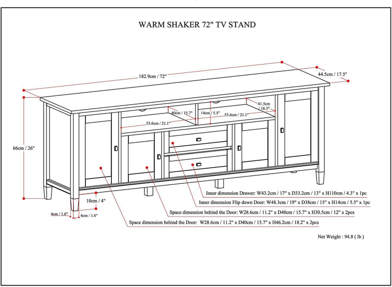 Warm Shaker SOLID WOOD Universal TV Media Stand, 72 Inch Wide, Farmhouse Rustic,