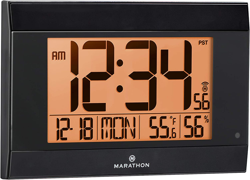 Large Atomic Wall Clock with Auto Backlight, Calendar, Temperature, and Humidity