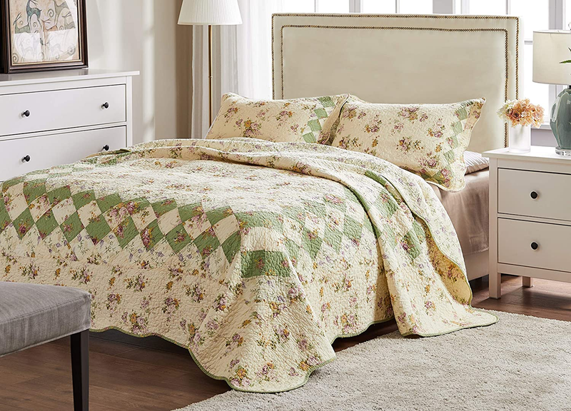 Bliss 100% Cotton Authentic Patchwork Quilt Set, Twin/Twin XL, Ivory