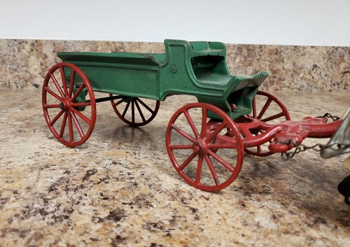 Original Antique Kenton Cast Iron Two Horse Drawen Delivery Wagon