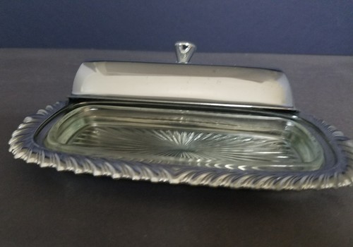VINTAGE BUTTER DISH SILVER PLATE WITH GLASS INSERT
