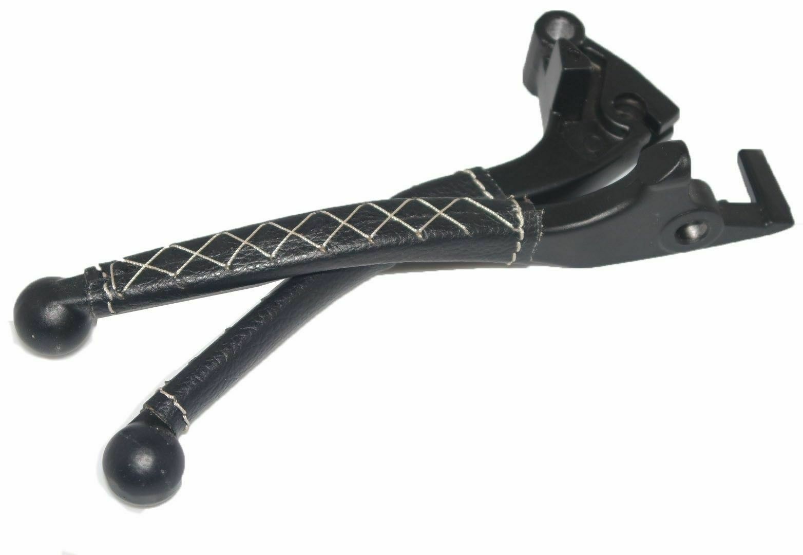 Fits Royal Enfield UCE Black Leather covered 7/8" Handlebar Grip & Lever Set 