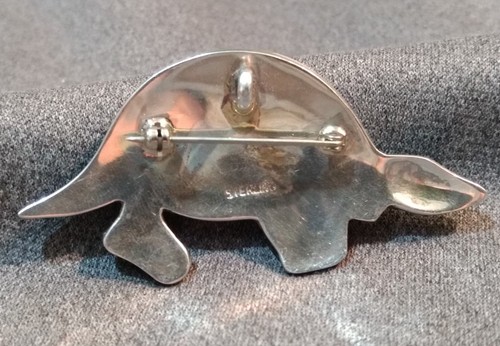 Vtg Navajo Southwest Sterling Silver Turquoise Lapis Mop Turtle Brooch Pendant