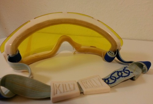 Vintage Killy Goggles Yellow Amber Lens White Blue Band France Rare Olympic Logo