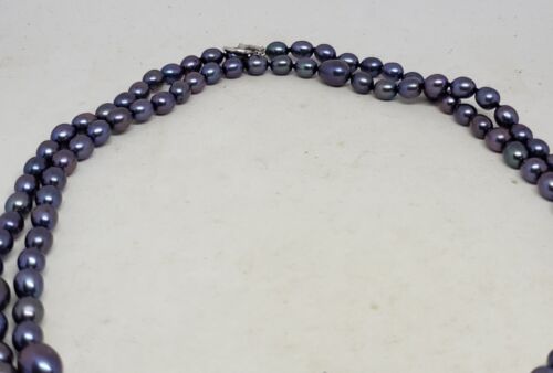 Vintage Sterling Silver Baroque Cultured Black Pearl Necklace 28