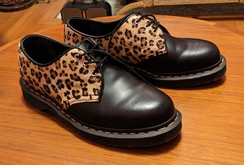 RaRe LiMiTeD Dr Martens Black Leather Leopard Fur Shoes 9