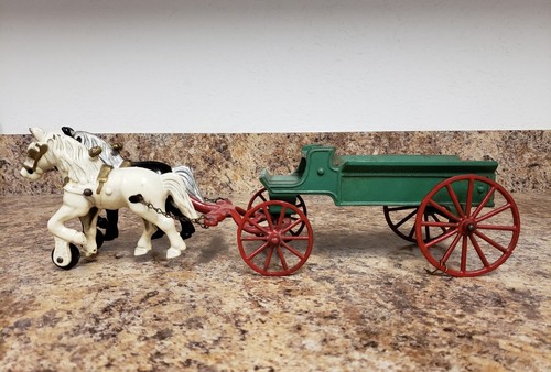 Original Antique Kenton Cast Iron Two Horse Drawen Delivery Wagon