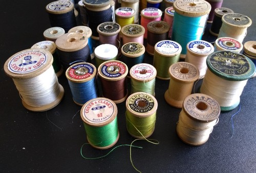 Vintage Thread Spools Lot Most Wood 54 Pieces