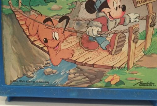 Vintage 80's Walt Disney Mickey Mouse Pluto Aladdin Lunchbox Blue Thermos Minnie