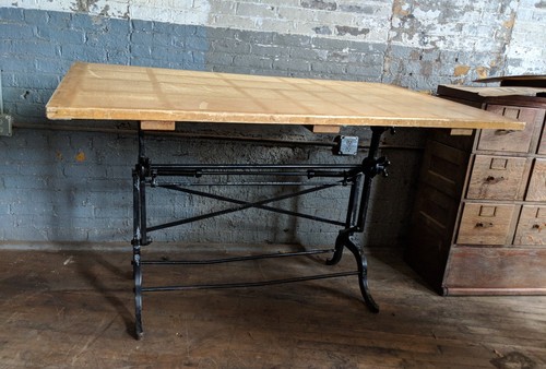 LM Prince Cast Iron Drafting Table Industrial Study Office Crank Cincinnati Ohio