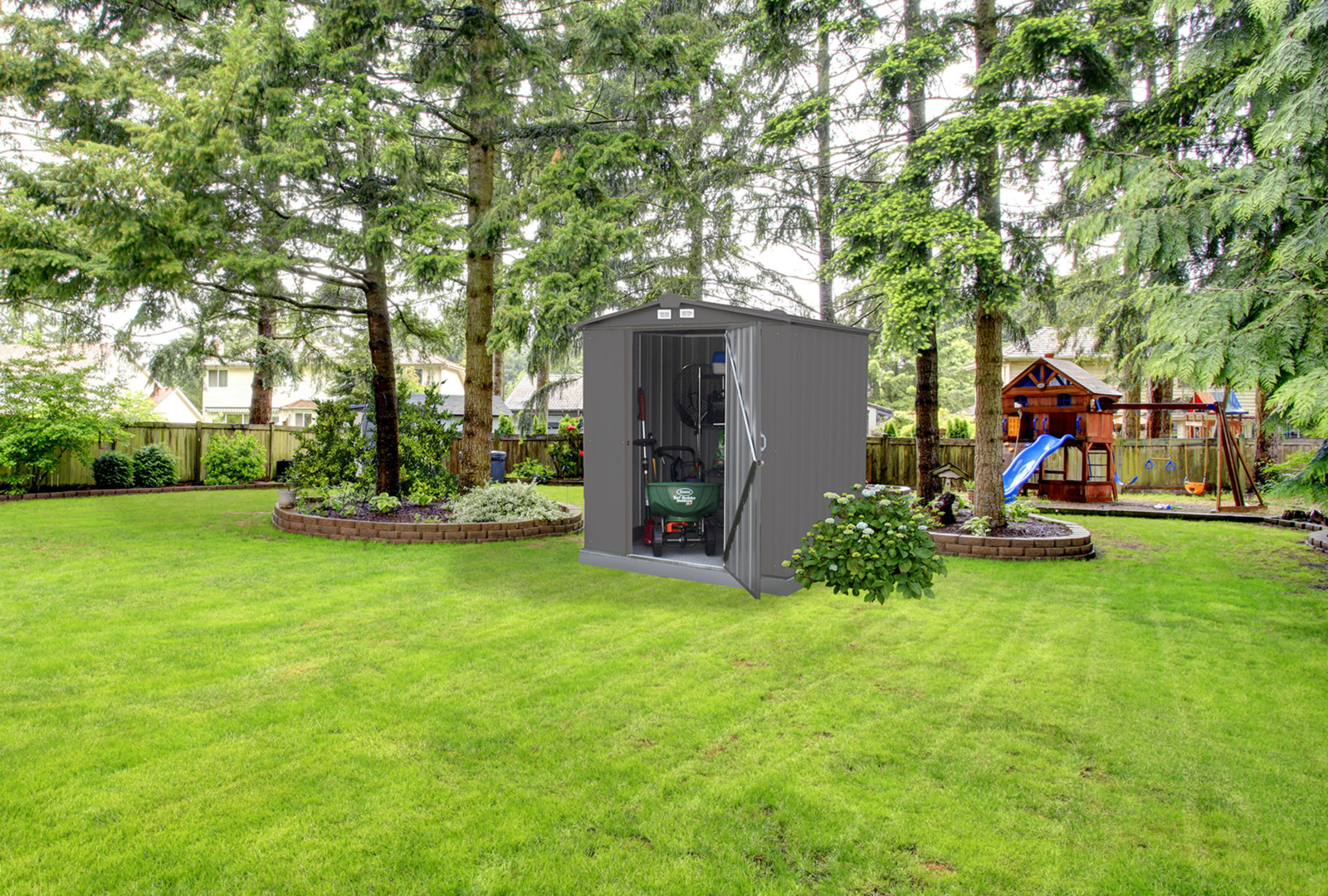 Outdoor Shed Storage 6 x 5 ft. Galvanized Steel Swinged Doors With Charcoal Trim